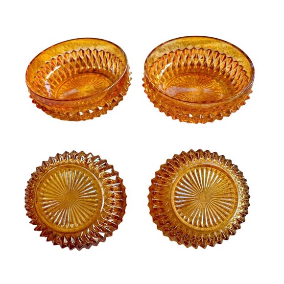 Pair Of Vintage MCM Marigold (Carnival) Glass Geometric Diamond Pattern Bowls - Picture 1 of 8